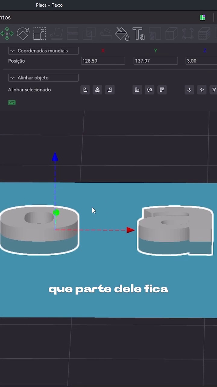 Corte transversal de duas letras O impressas em 3D, mostrando a estrutura interna sólida usada para explicar que a posição Z fica no meio da altura do objeto